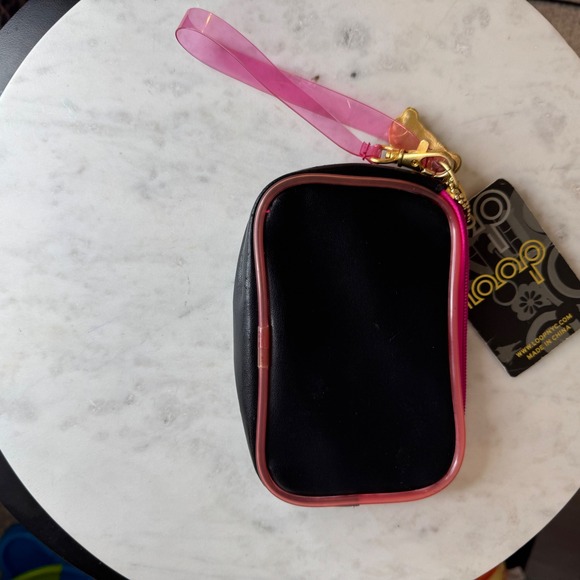 NWT LOOOQ NYC‎ Pouch Wristlet Gold Poodle Mirror Black Pink Trim Travel Case - Picture 2 of 6